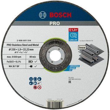 Круг відрізний (нержавійка) Bosch 230х1,9 Pro for Inox and Metal (2608601514) 2608601514 фото