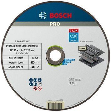Круг отрезной (нержавейка) усиленный Bosch 230х1,9 Pro Inox and Metal (2608603407) 2608603407 фото