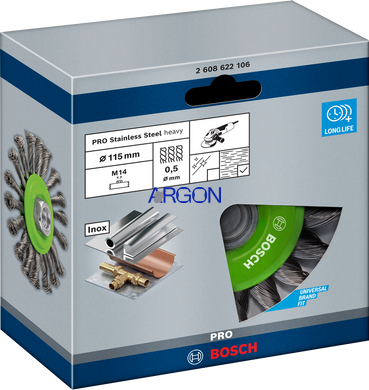 Щітка дротяна Bosch Pro M14 115x0,5мм пучки нержавіюча 2608622106 фото