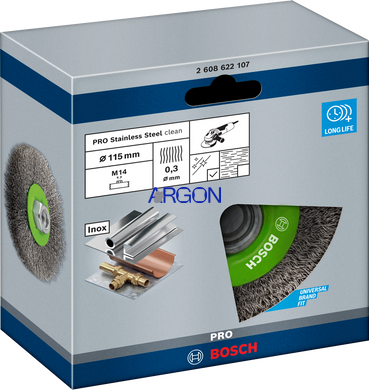 Щітка дротяна Bosch Pro M14 115x0,3мм вита нержавіюча 2608622107 фото