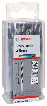 Сверло по металлу BOSCH HSS PointTeQ, 5,0x52 мм 2608577218 фото